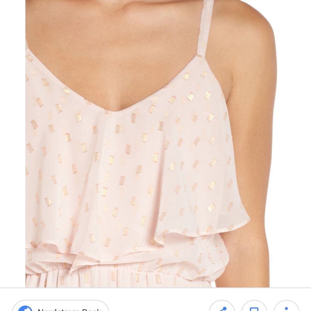 Maxi Blush/Gold Dress Spaghatti Straps Ruffled Front & Back Sz S